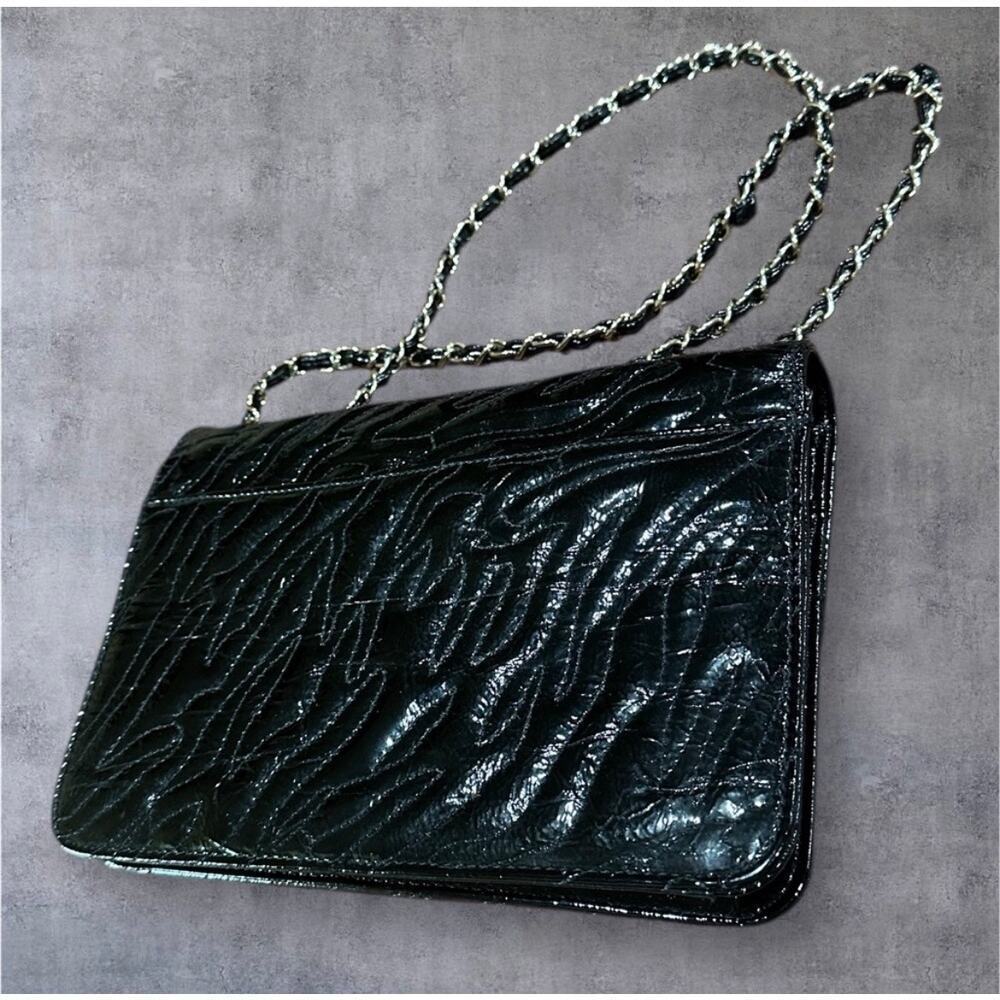 Anne Klein Black Patent Lion Lady Adjustable Shoulder Strap Bag | Color: Black - Picture 8 of 12